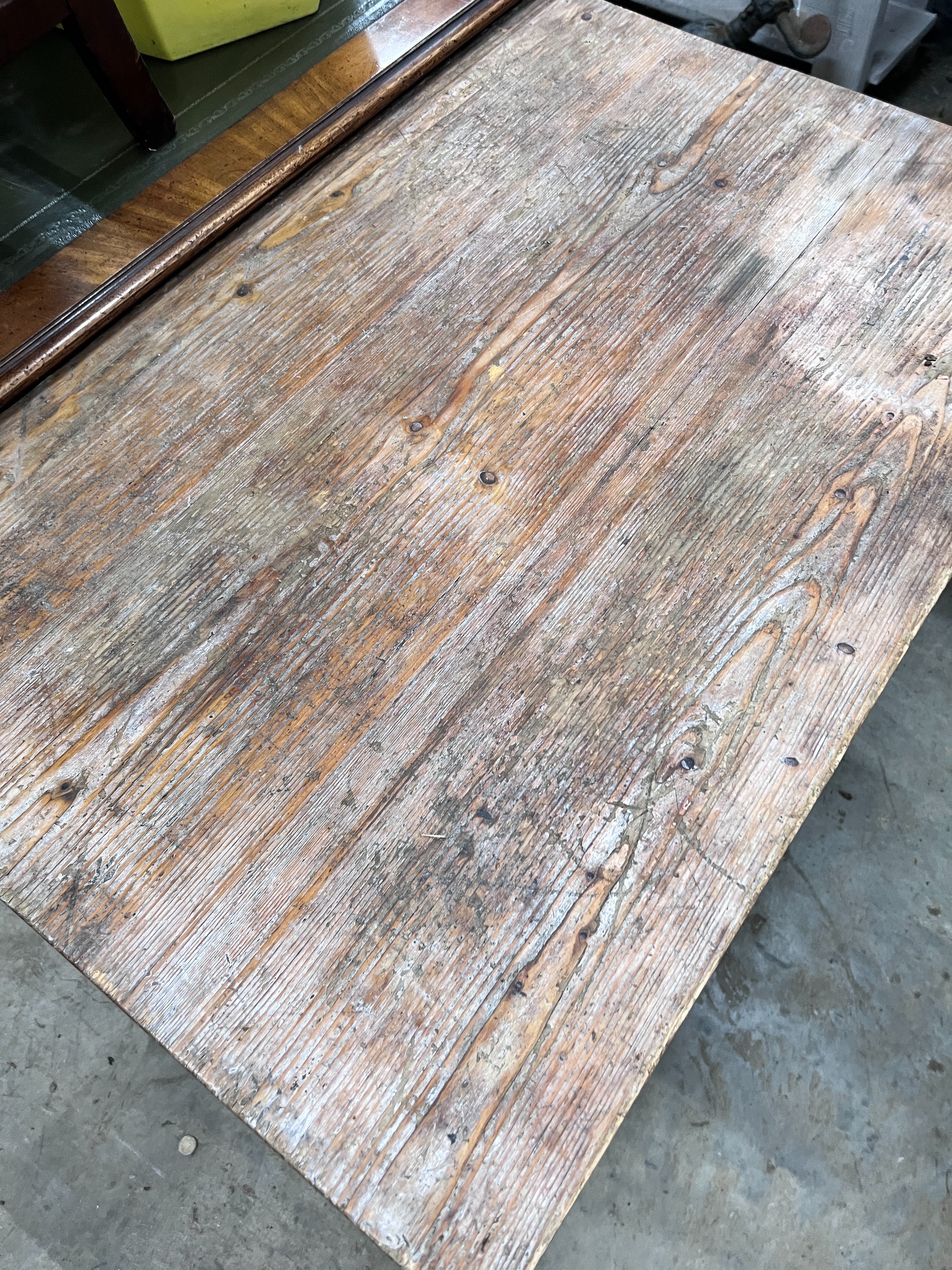 A Victorian part painted pine side table, width 91cm, depth 59cm, height 73cm *Please note the sale commences at 9am.